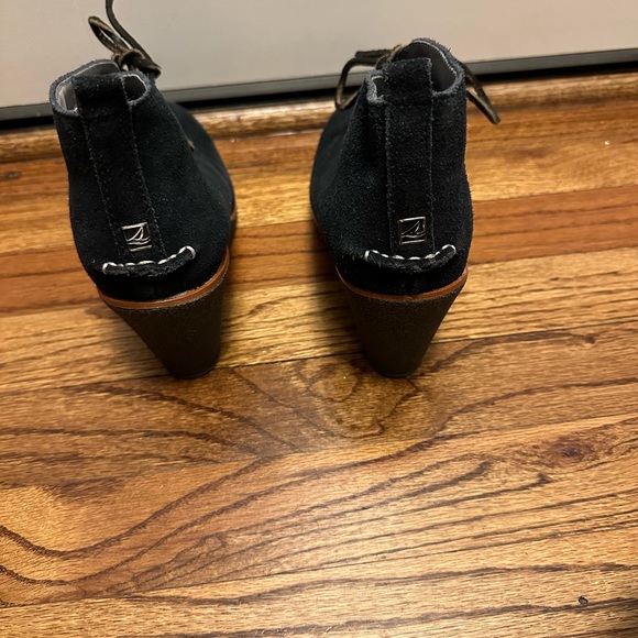 Sperry Top Sider Women US 7.5 black Leather Wedge Bootie Boots Shoe - Picture 4 of 5